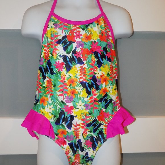 JESSICA SIMPSON FLORAL PRINT 1 PIECE SWIMSUIT SIZE 6 GIRL'S NEW - Picture 1 of 3